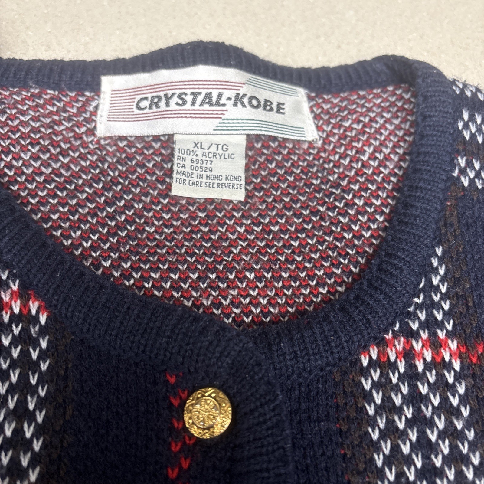 Vintage Crystal Kobe Plaid Cardigan Sweater, Size Medium Black Red With Pockets