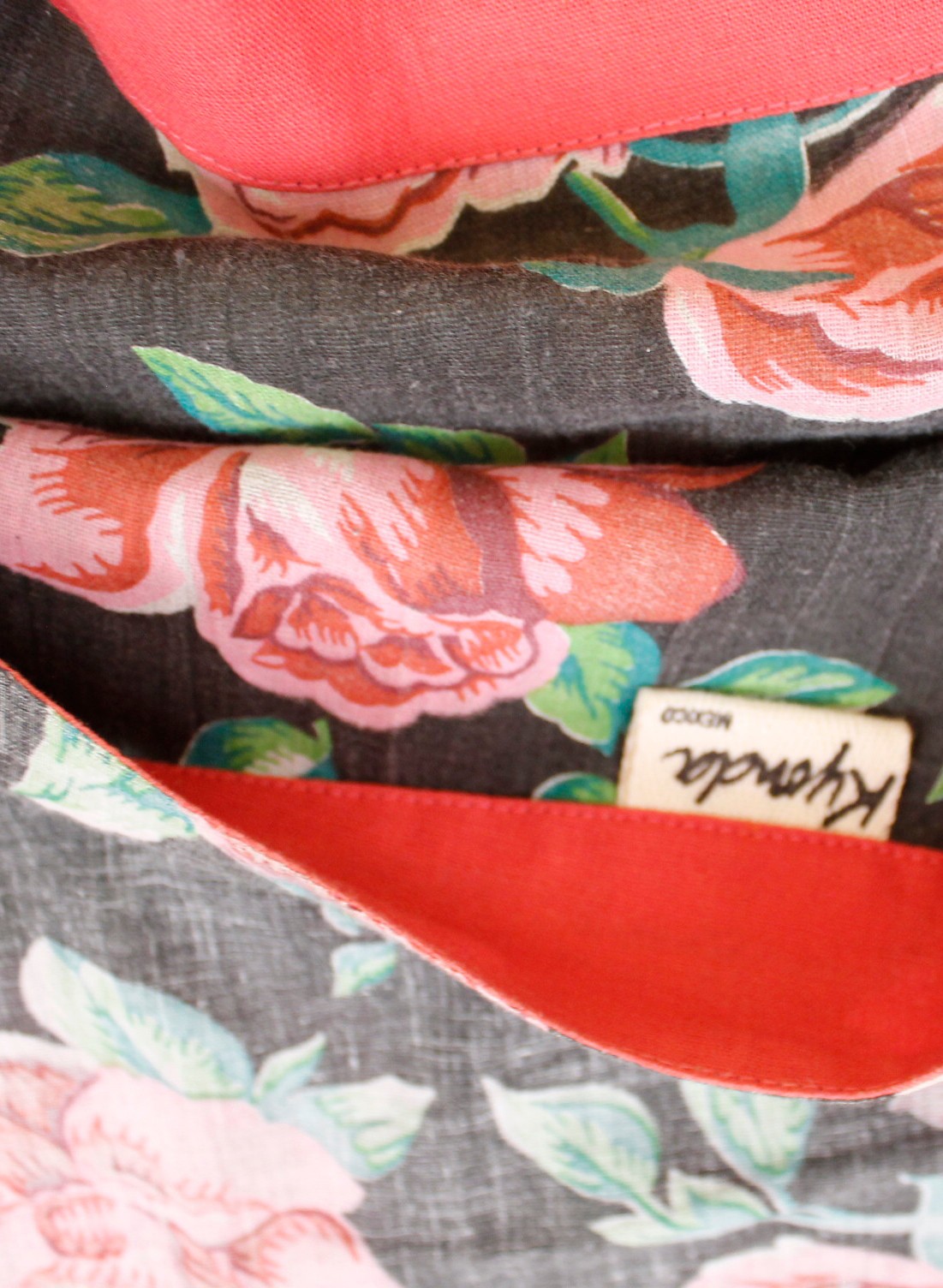 80s Vtg Gauzy Cotton Rose Print Black Pink Floral Drop Crotch Pant Set W27-30″