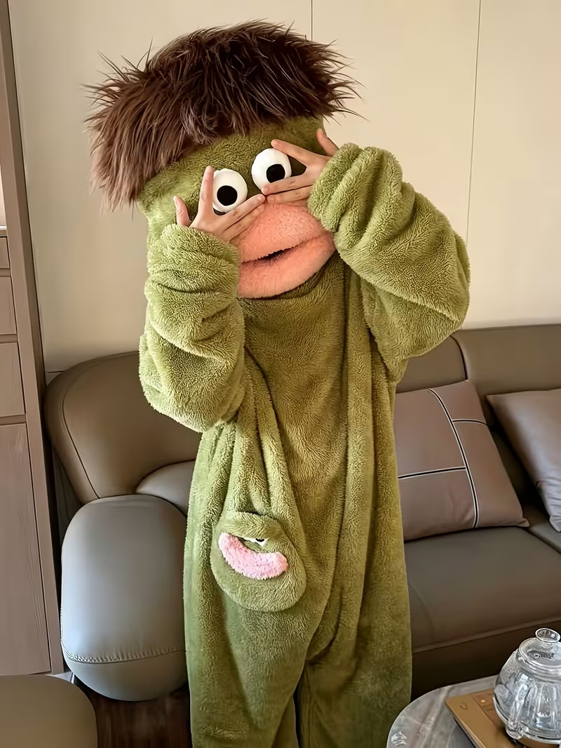 Funny Soft Green Cozy Lounge Costume for Parties Pajama Nights Funny Photos