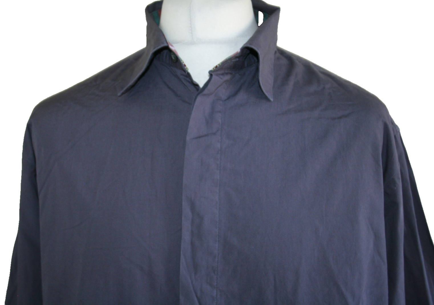 Ozwald Boateng Mens Hidden Placket Double Cuff Shirt – XL – Charcoal Grey Top