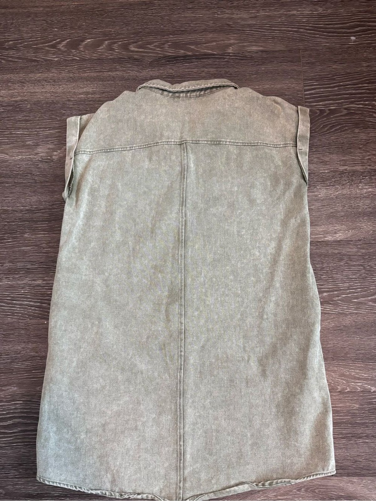 She + Sky Olive Green Mineral Wash Shirt Dress Womens Large Sleeveless Button