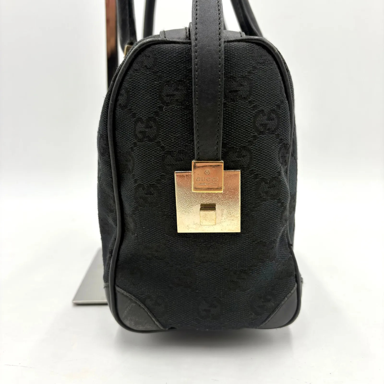 Auth Gucci GG Canvas Tote Bag Mini Boston Bag Shoulder Bag Black 001 0851 2Y3476