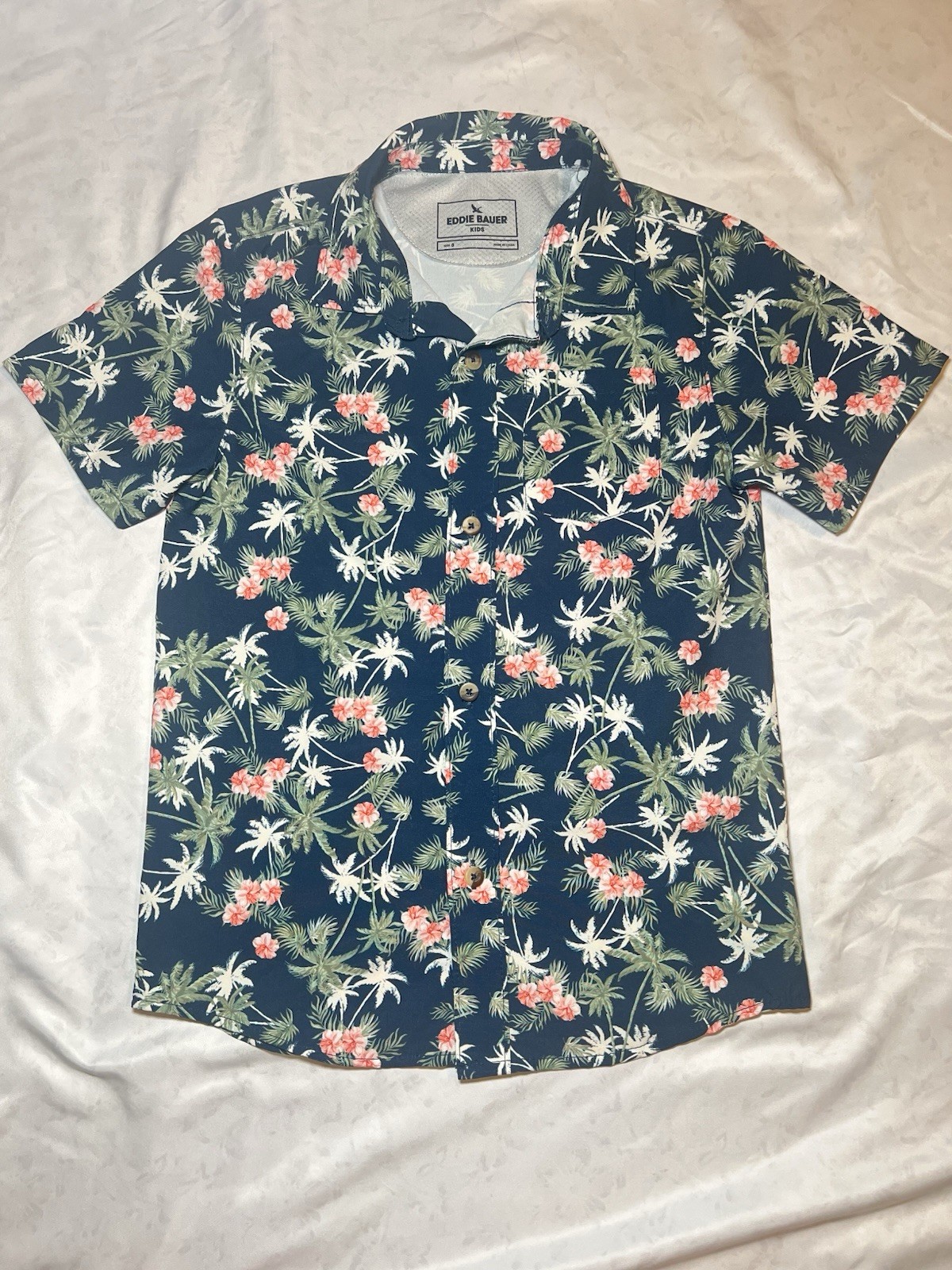 Eddie Bauer Kids Tropical Palm and Floral Hawaiian Button-Up Shirt, 8