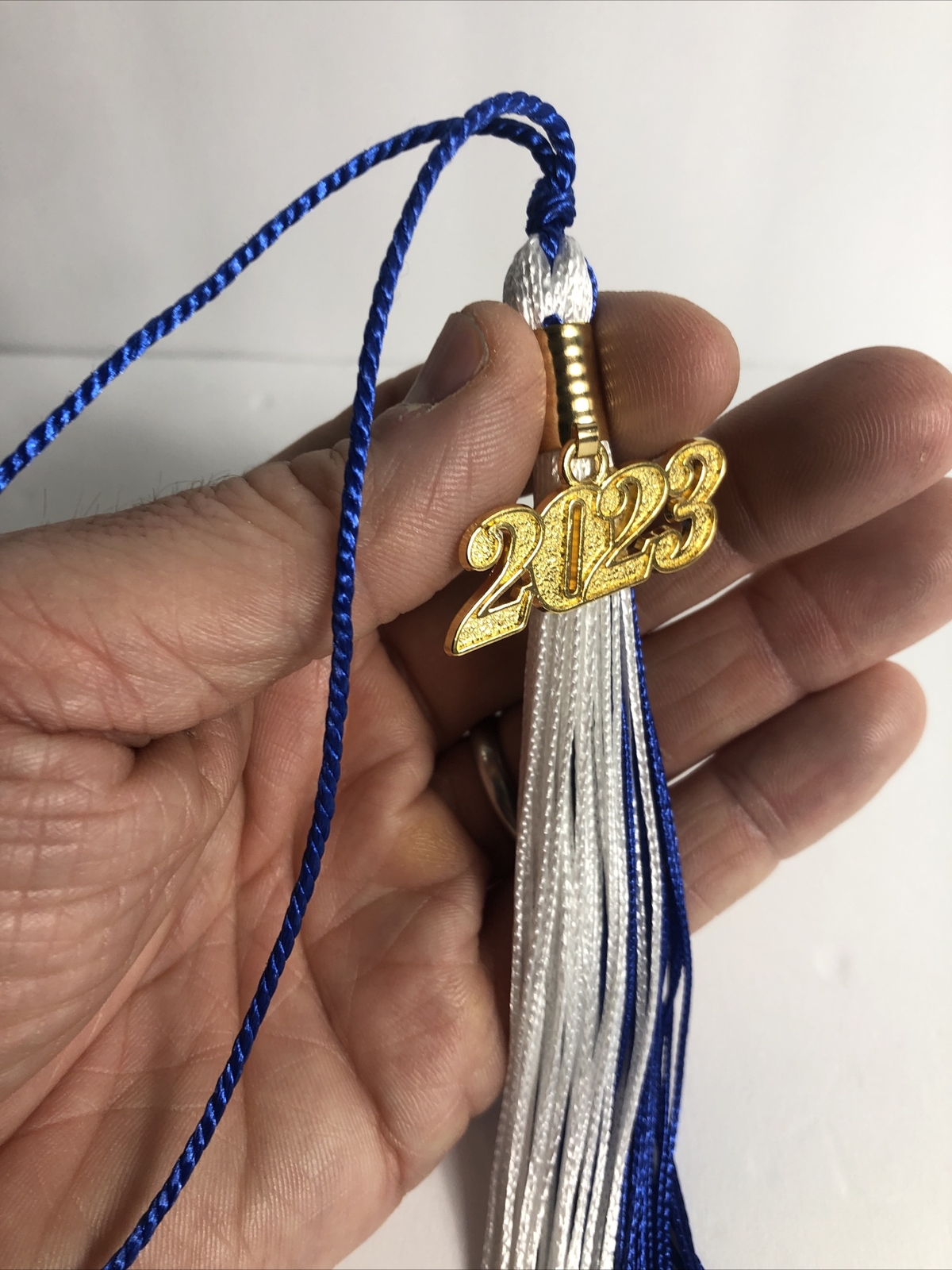 Blue / White 2 Color Graduation Tassel With Gold Date Drop 2023 PSU