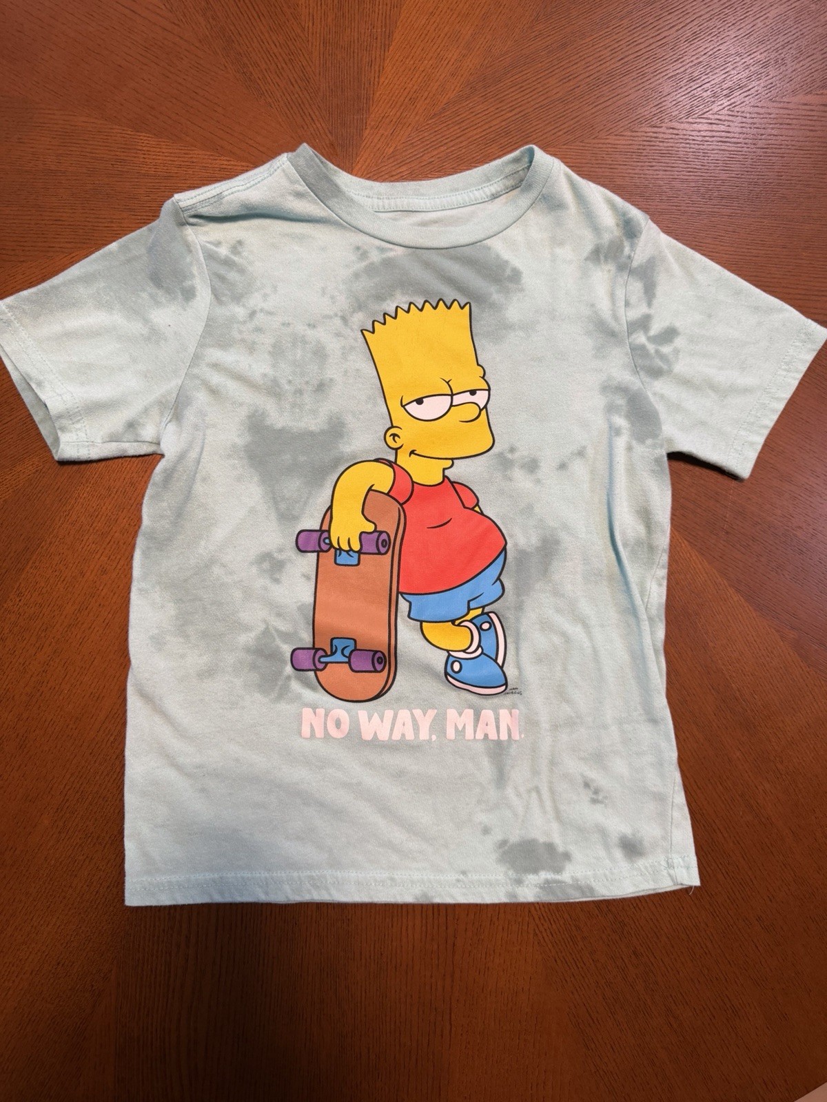 The Simpsons Unisex Kids M (8) Light Blue/Gray Bart Graphic Short Sleeve Tee