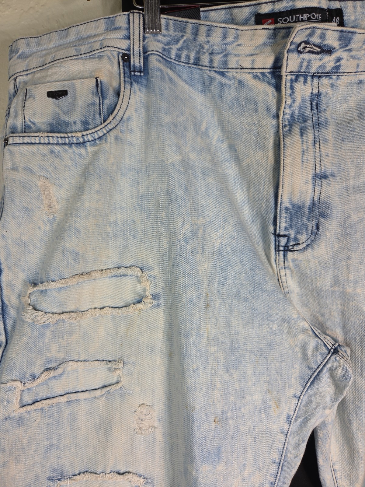 Southpole Mens Jeans 48 to 50″x 32″ 100% Cotton Acid Wash Denim Retro Distressed