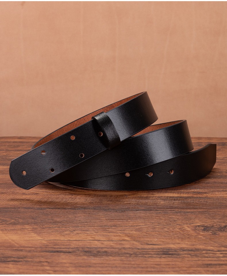 3.5cm Wide Retro Cowhide Men’s Belt Without Buckle Black Adjustable Dress Belt
