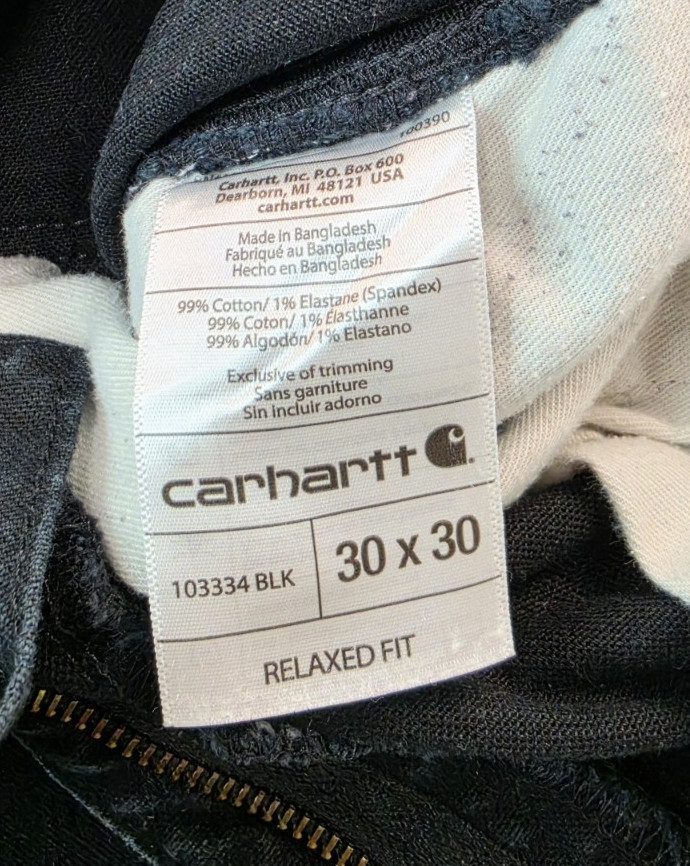 Carhartt Black Double Knee Relaxed Fit Pants Mens103334 BLK Size 30×30