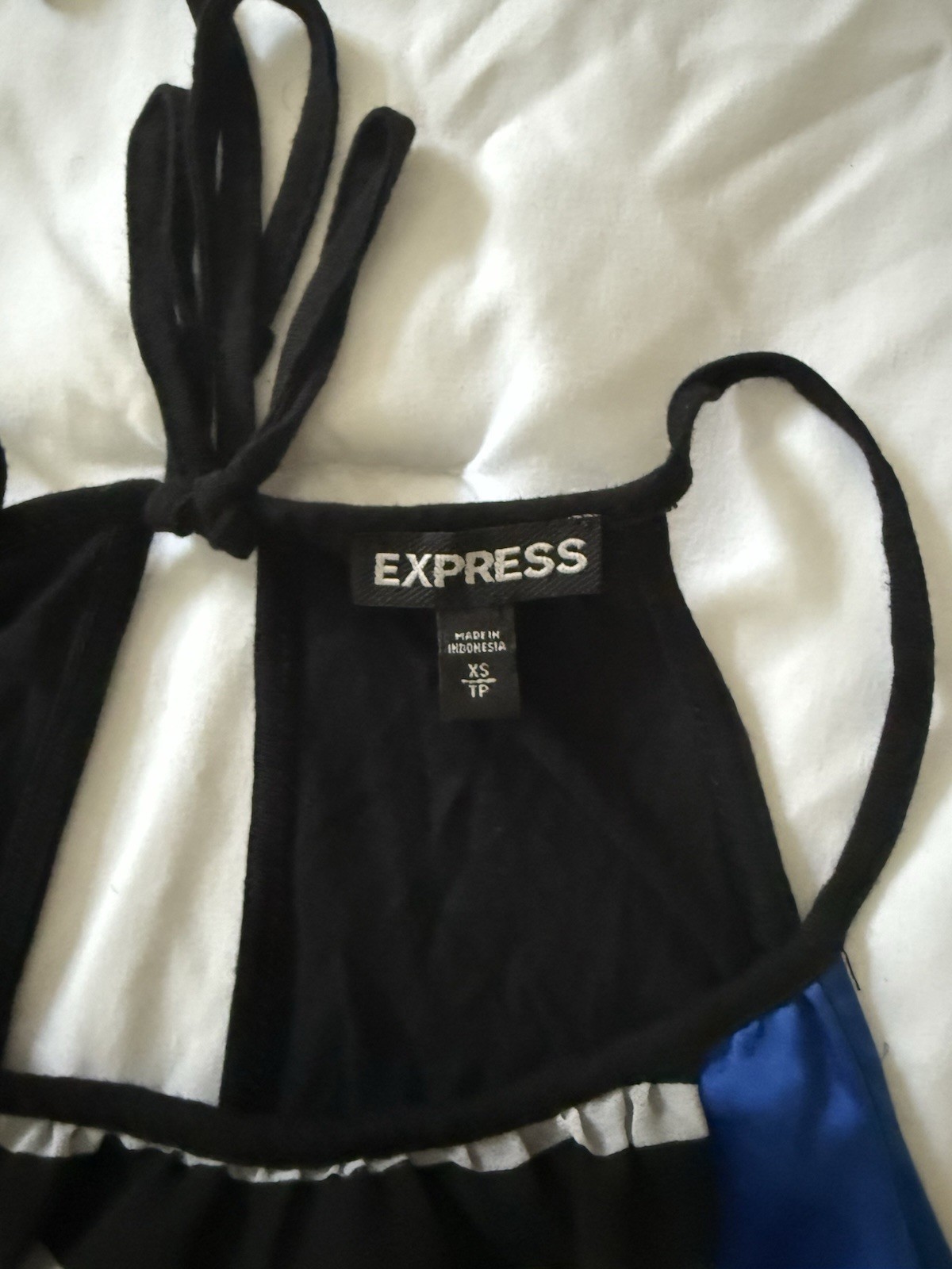 Express Halter Blouse Top Sleeveless Striped Black/White Blue Panel XS Women