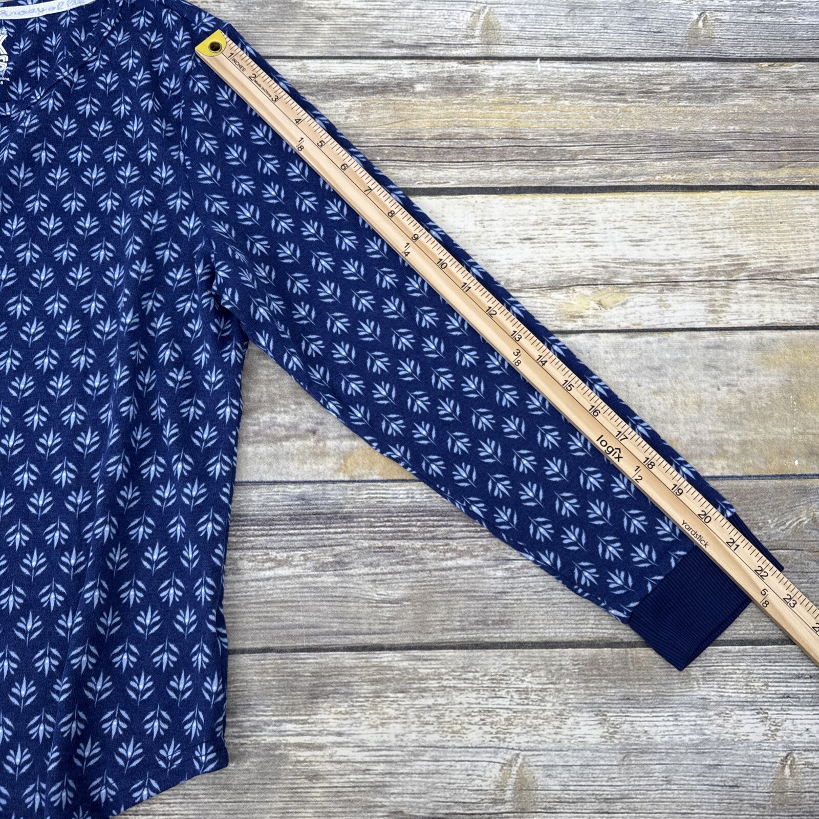 MUK LUKS Hacci Knit Novelty Pajama Set With Eye Mask Size L Navy Lotus NEW