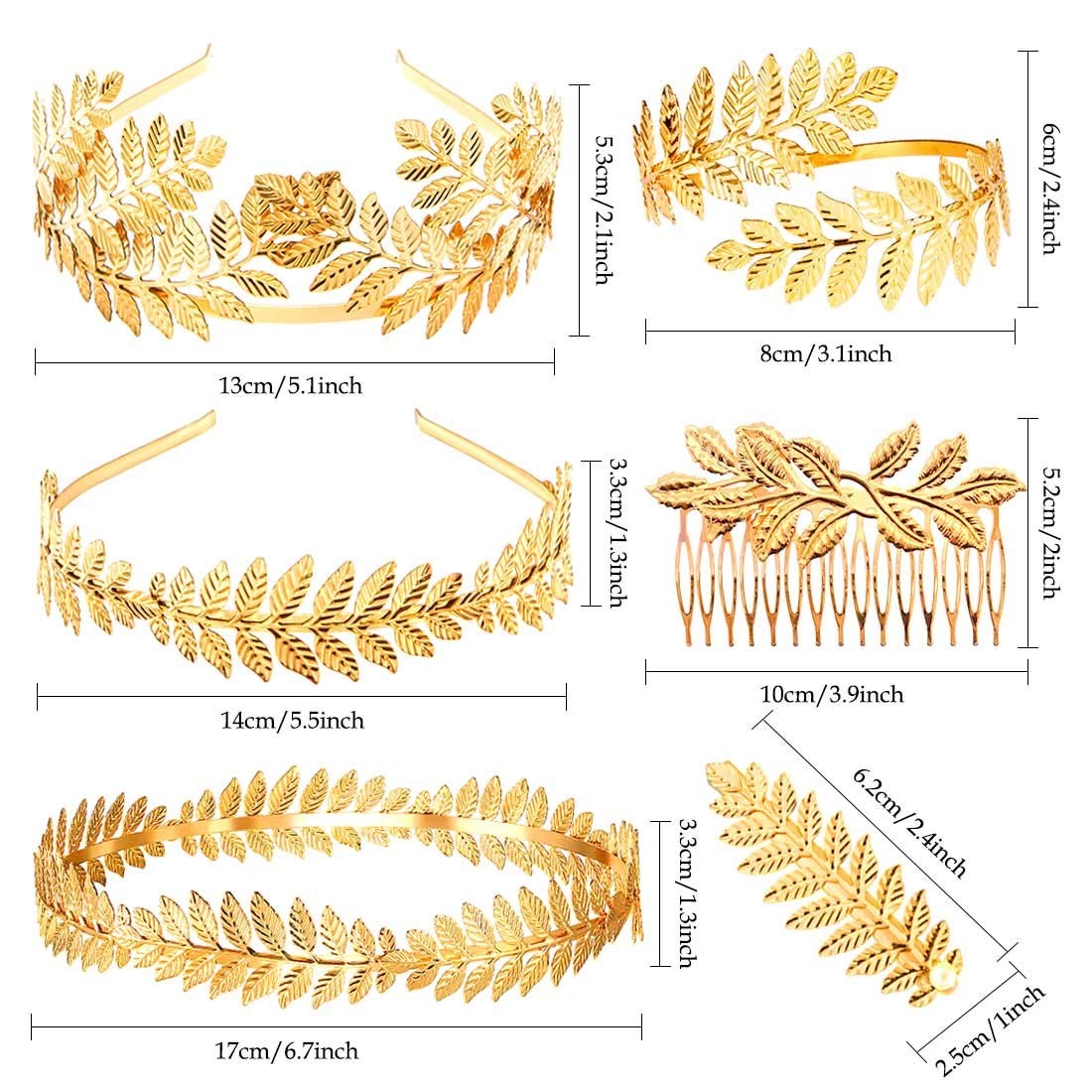 7pcs Goddess Leaf Headband, Greek Bridal Medium (7 Count), Golden