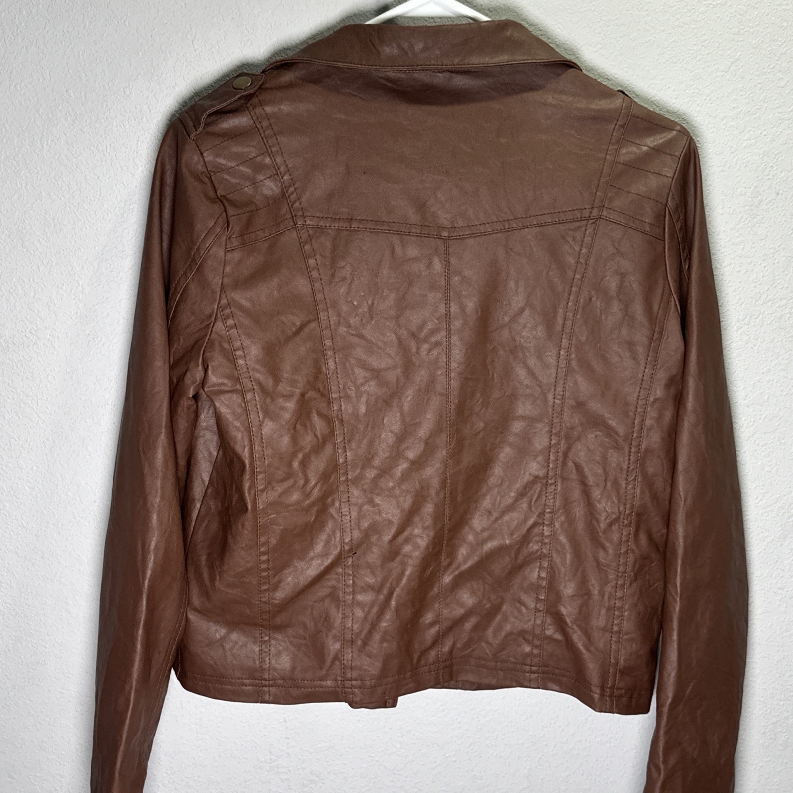 Jack Faux Leather Jacket Women’s Medium Full Zip Biker Brown Moto