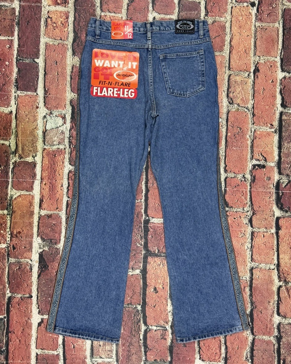 Vintage No Excuses Jeans Flare Leg Denim Paisley Boho Striped Women’s 11/12 NEW