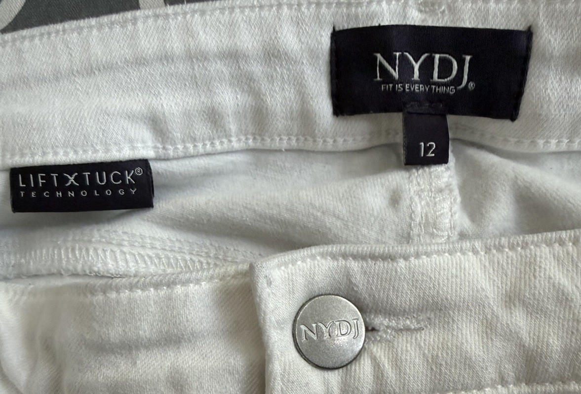 NYDJ Stretchy Optic White Cropped Cuffed Skinny Denim Jeans Size 12 34×24