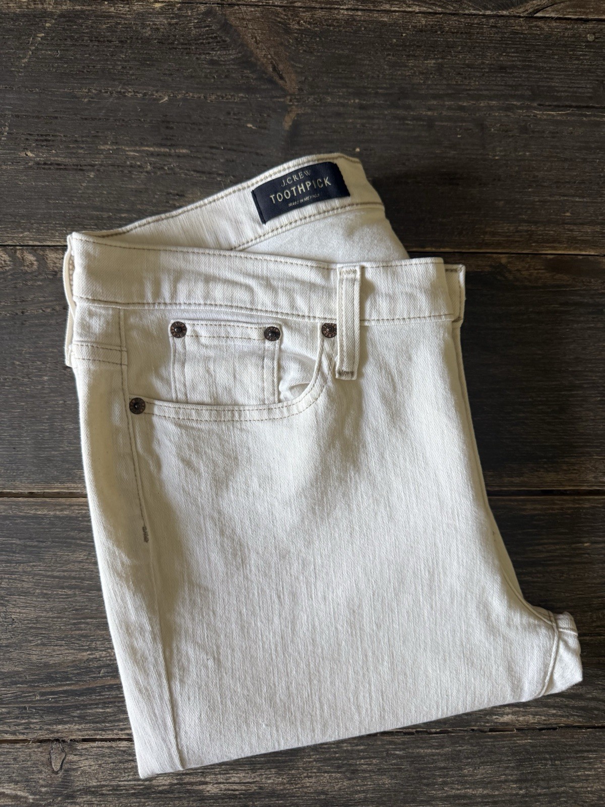 J.CREW Toothpick Ecru Ankle Slim Stretch Denim Jeans 5-Pocket Button Zip