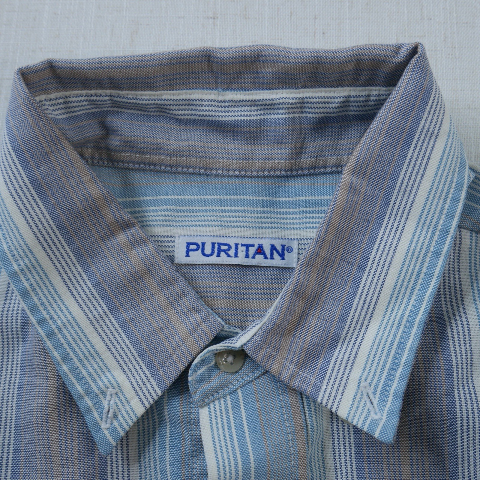 Vintage Puritan Mens 2XLT Striped Button Down Shirt Blue Olive Gold Long Sleeve