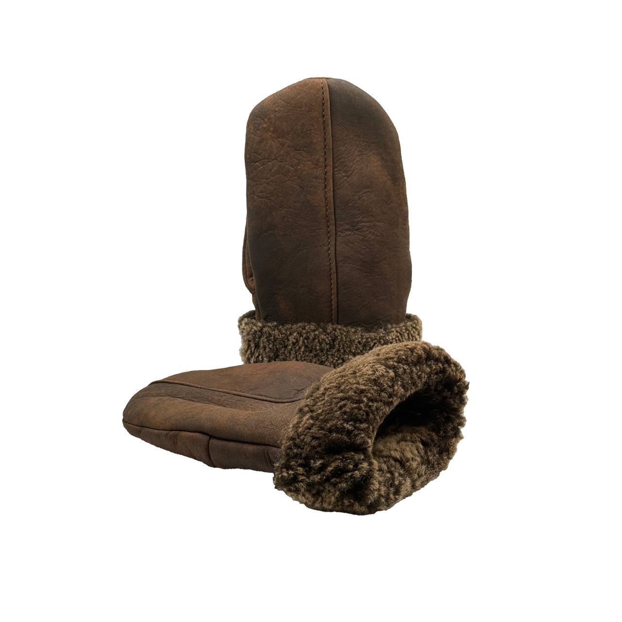 Vintage Men’s Women’s Genuine Shearling Sheepskin Leather Mittens Fur Gloves