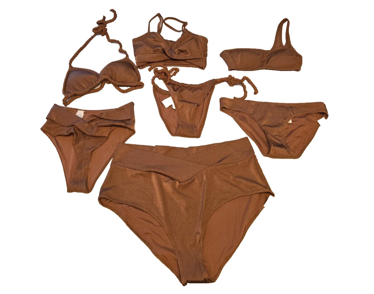 NWT American Eagle Aerie Cocoa Brown Textured Swim Suit Choose Top Or Bottoms