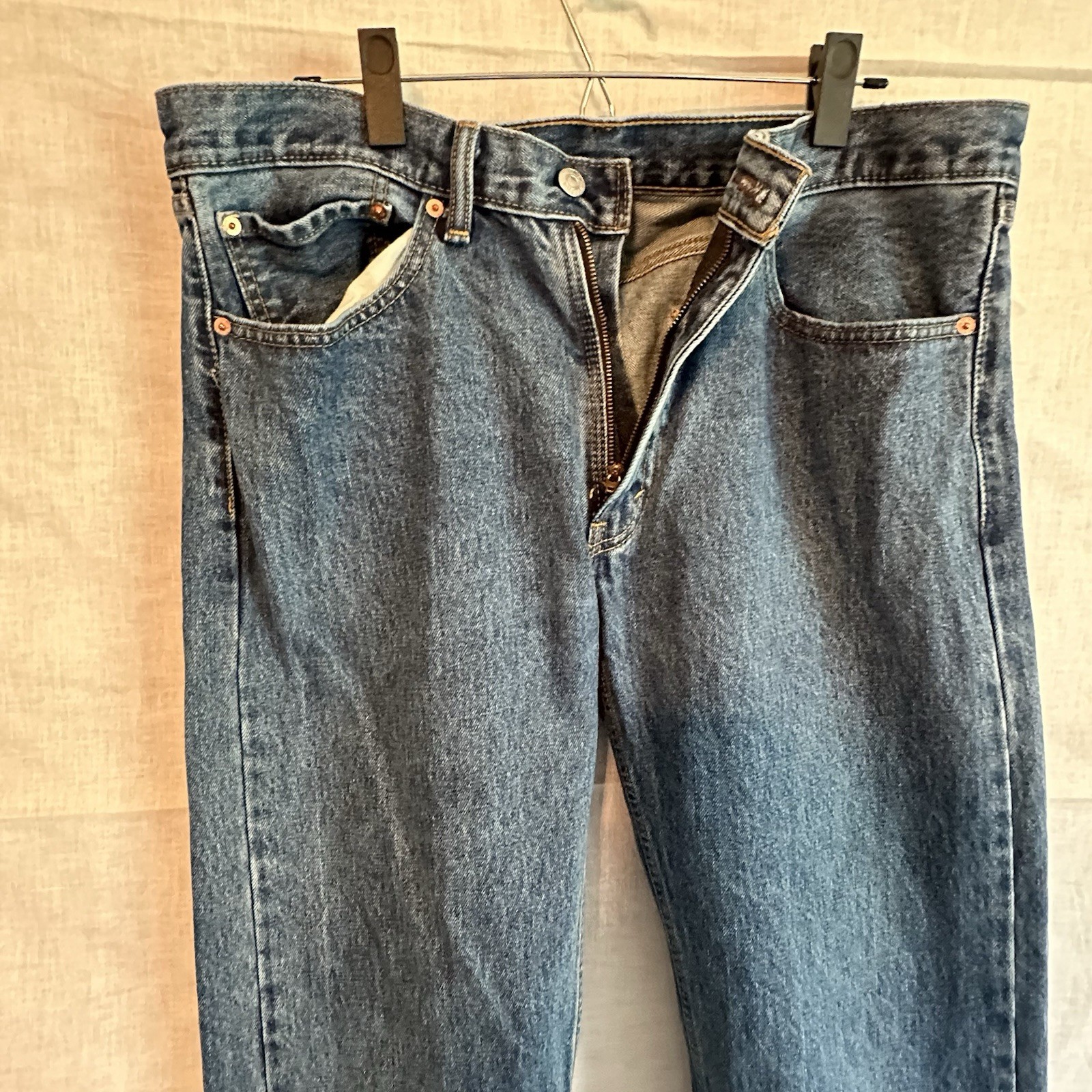 Levi’s 505 Regular Fit Jeans Men’s 36×34 Blue Denim Straight Leg Red Tab