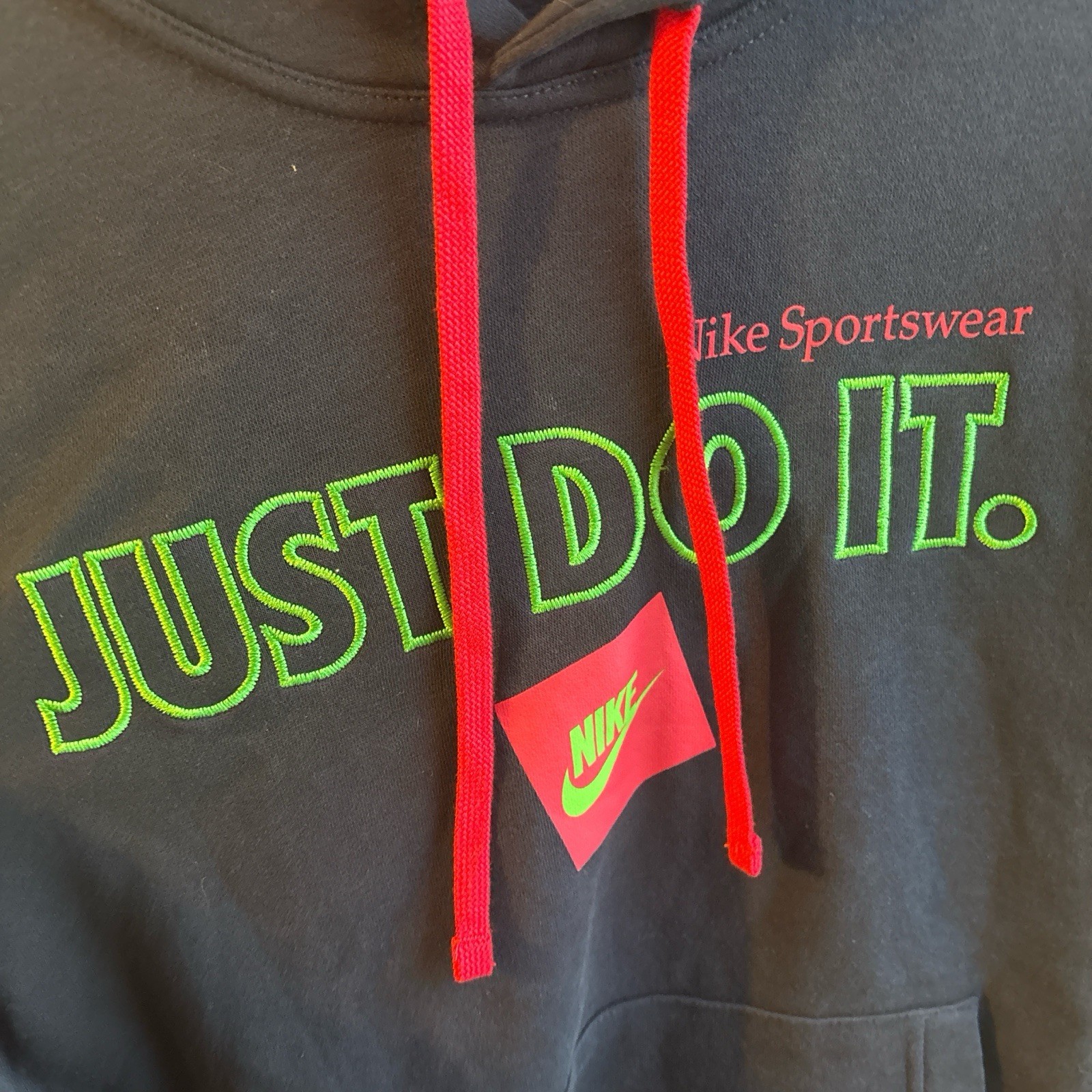 Nike Sportswear Just Do It Men’s L Blue Pullover Hoodie Graphic Logo Pockets