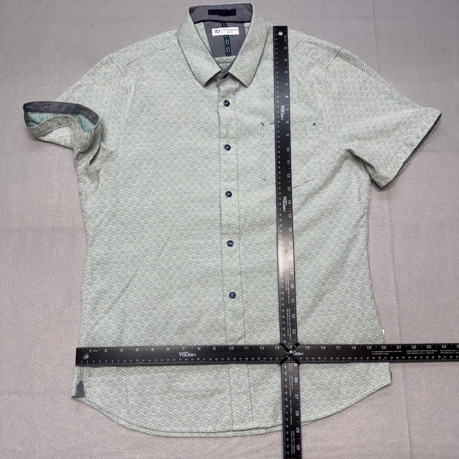 7 Diamonds Zenith Jacquard Stretch Shirt Mens Large Green SS Button Down