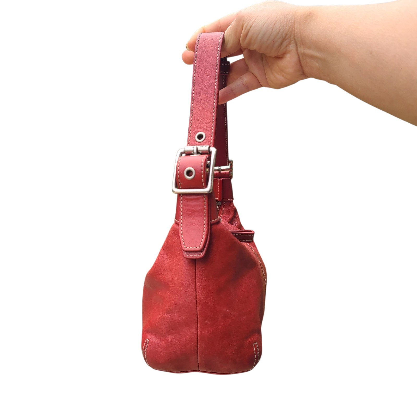 Coach 9564 Y2K 2005 Red Leather Hobo Baguette Shoulder Bag Convertible Strap