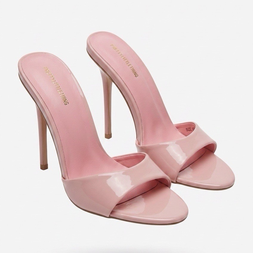 PrettyLittleThing Pink Patent Pointed Toe Mule Stiletto Heels Women’s US 5 NWOB