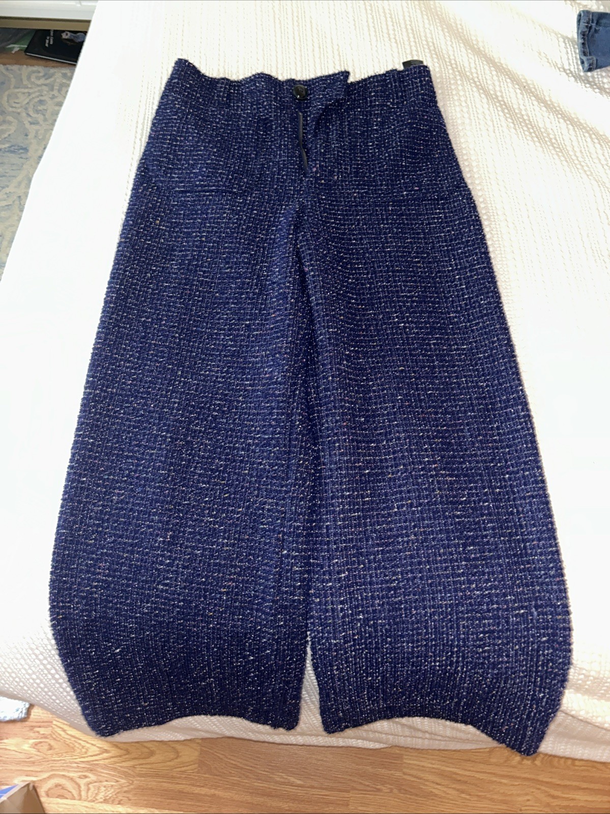 Maeve Collette Tweed Navy Cropped Wide Leg Pants Anthropology