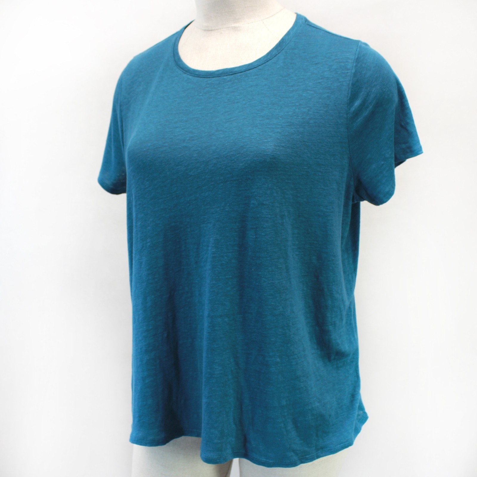 Eileen Fisher Plus Aqua Teal 100% Linen Crew Neck Bat Sleeve T-Shirt Tee Top 1X