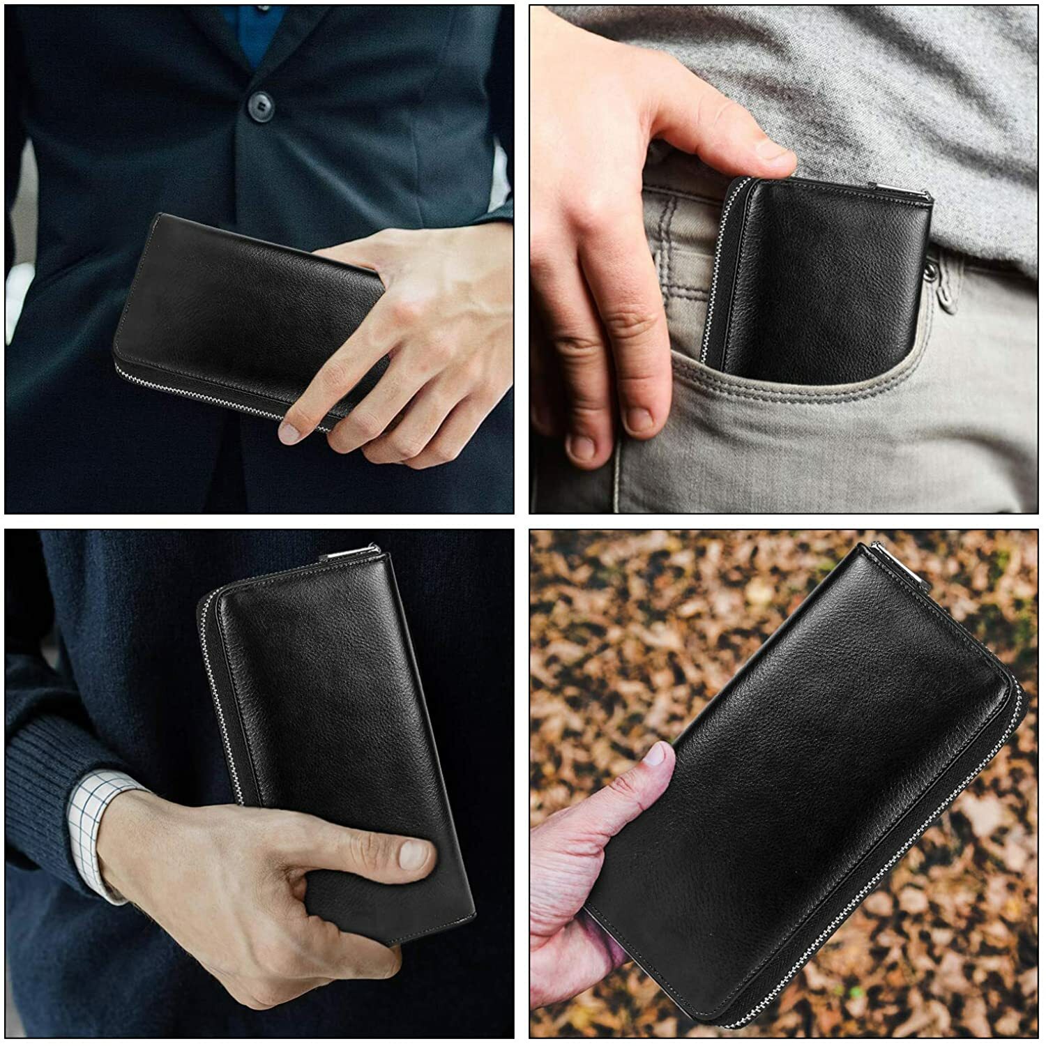 Large Capacity Credit Card Holder 36 Slots Zipper Leather Wallet RFID Blocking