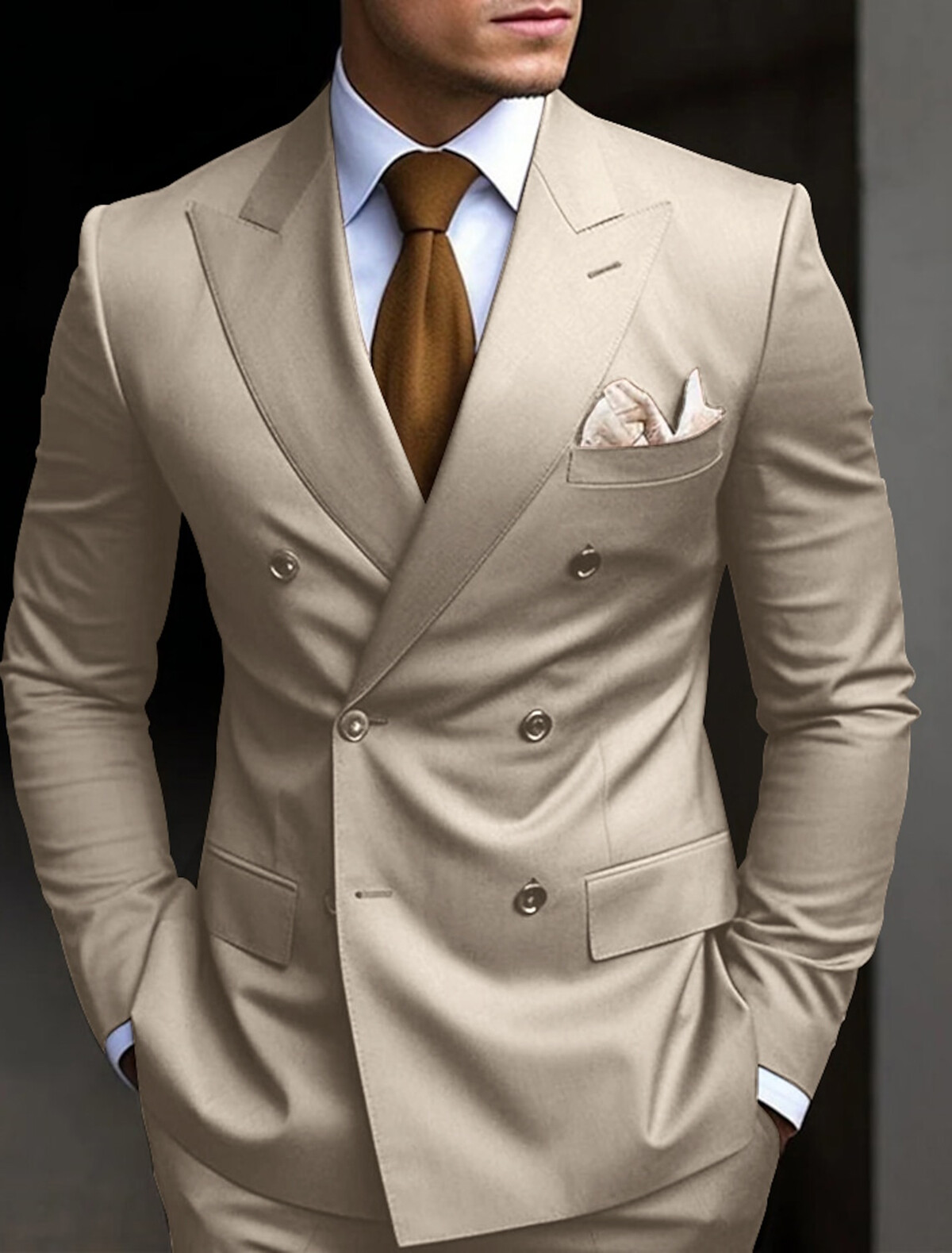 Men Suits Double Breasted Slim Fit Peak Lapel Tuxedo Formal Prom Groom Custom