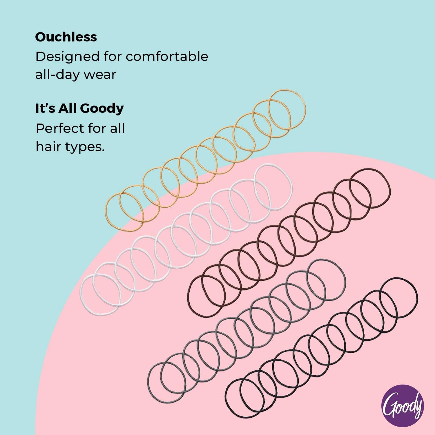 Goody Ouchless Elastic Hair Ties – 50 Ct, Assorted Neutrals, 2MM Rubber Bands