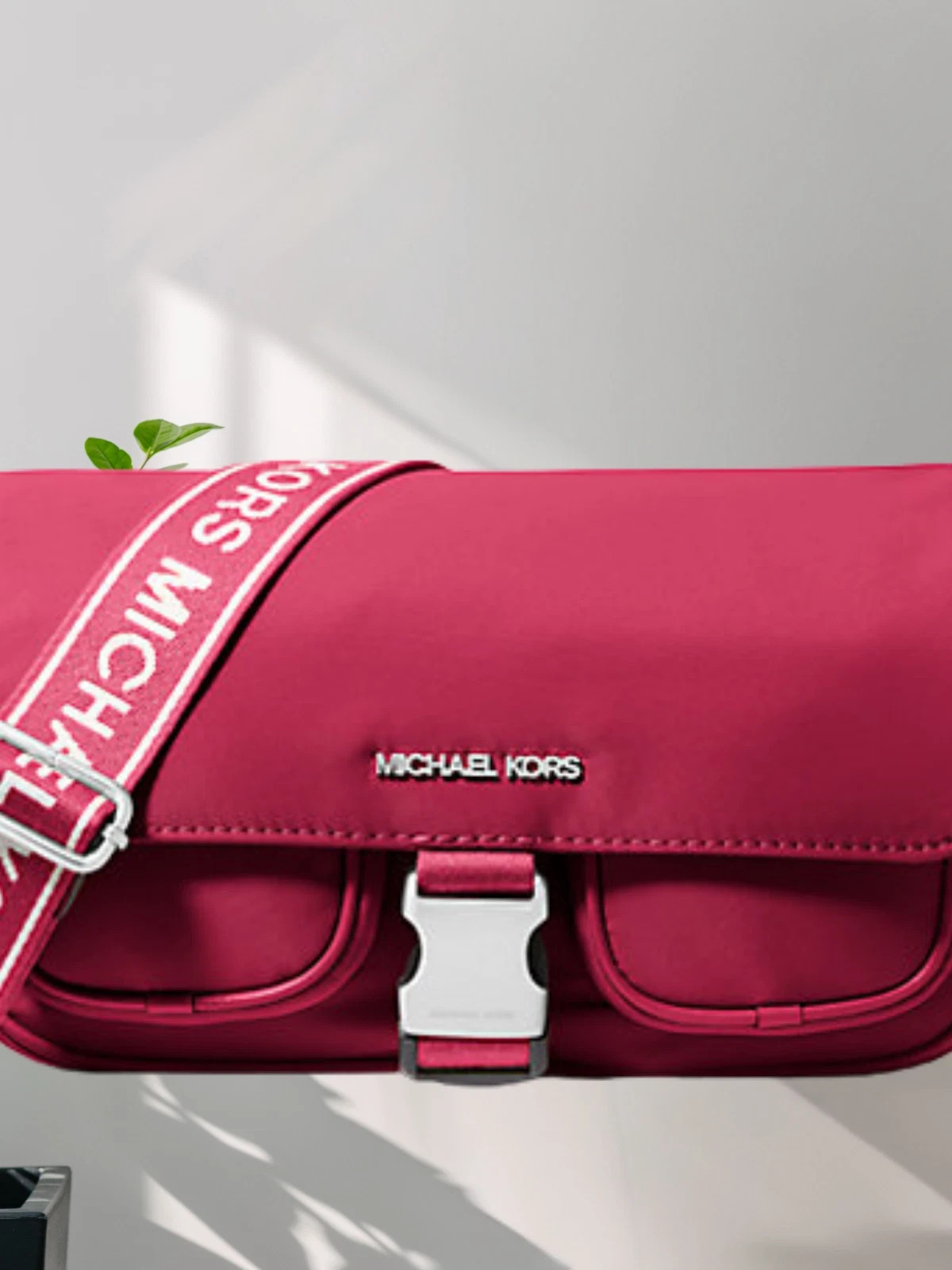 Michael Kors Khai Medium Nylon Double Pocket Flap Messenger Bag Dark Raspberry
