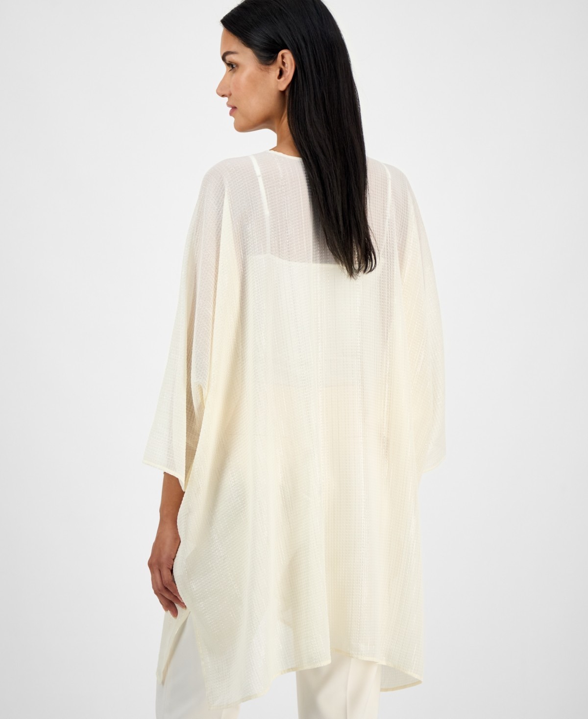Anne Klein Tie-Front Kimono Top Women’s 1SZ It Dune Quarter Sleeves V-Neck