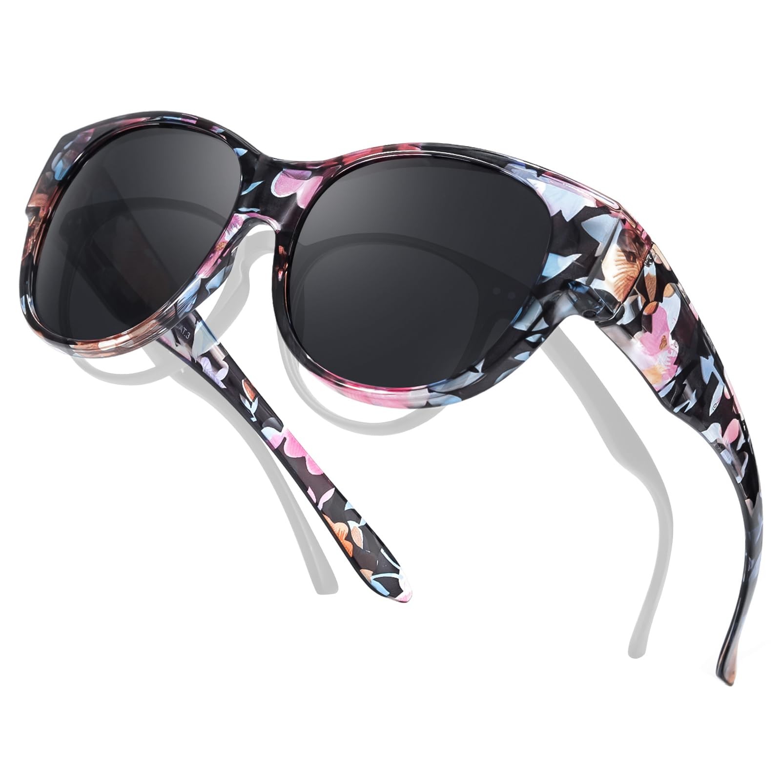 TJUTR Polarized Fit Over Sunglasses for Women, Trendy Medium, A1 Floral/Grey