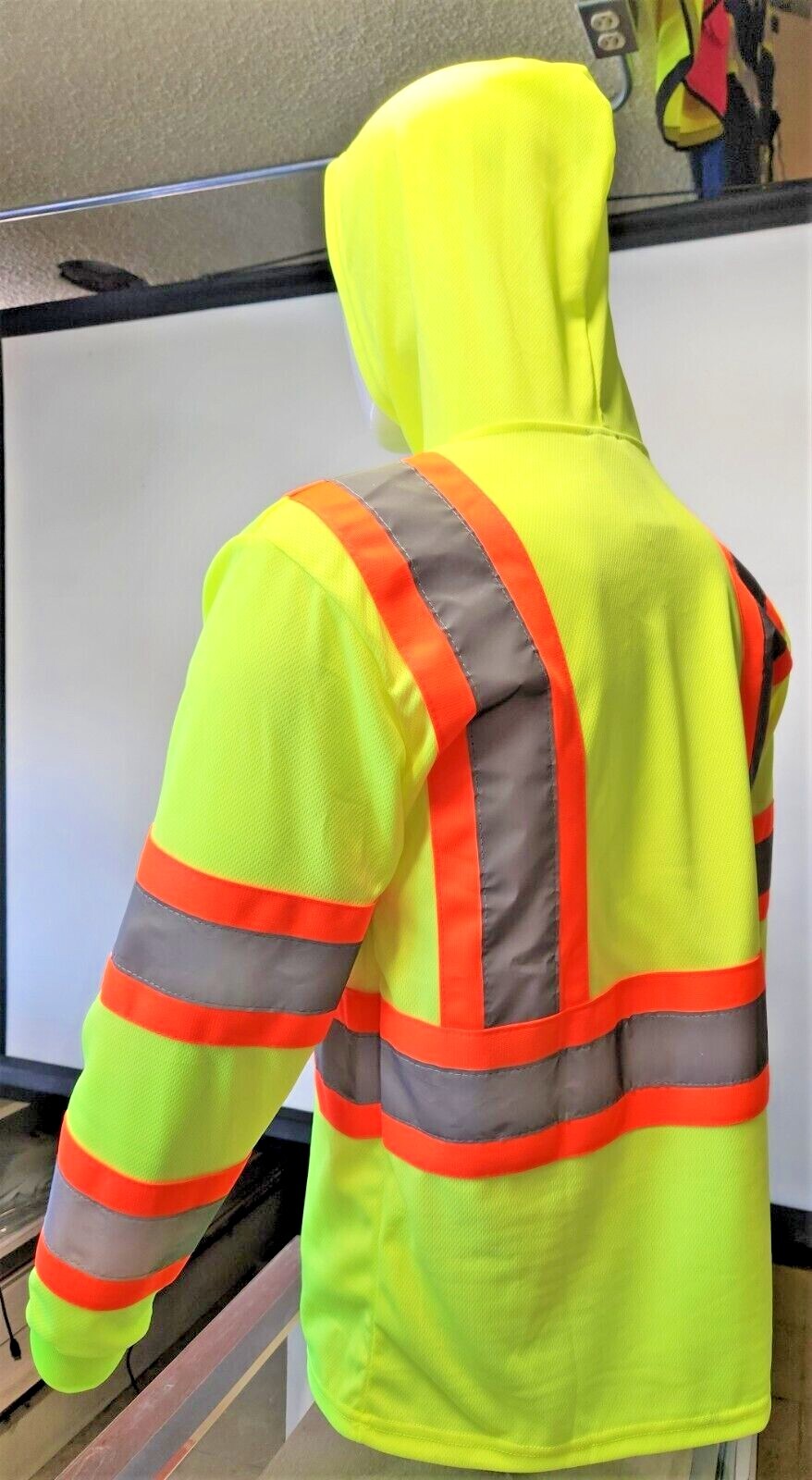 Class 3 Yellow Long Sleeve Safety Shirt With Hoodie, Polyester Birdeye mesh