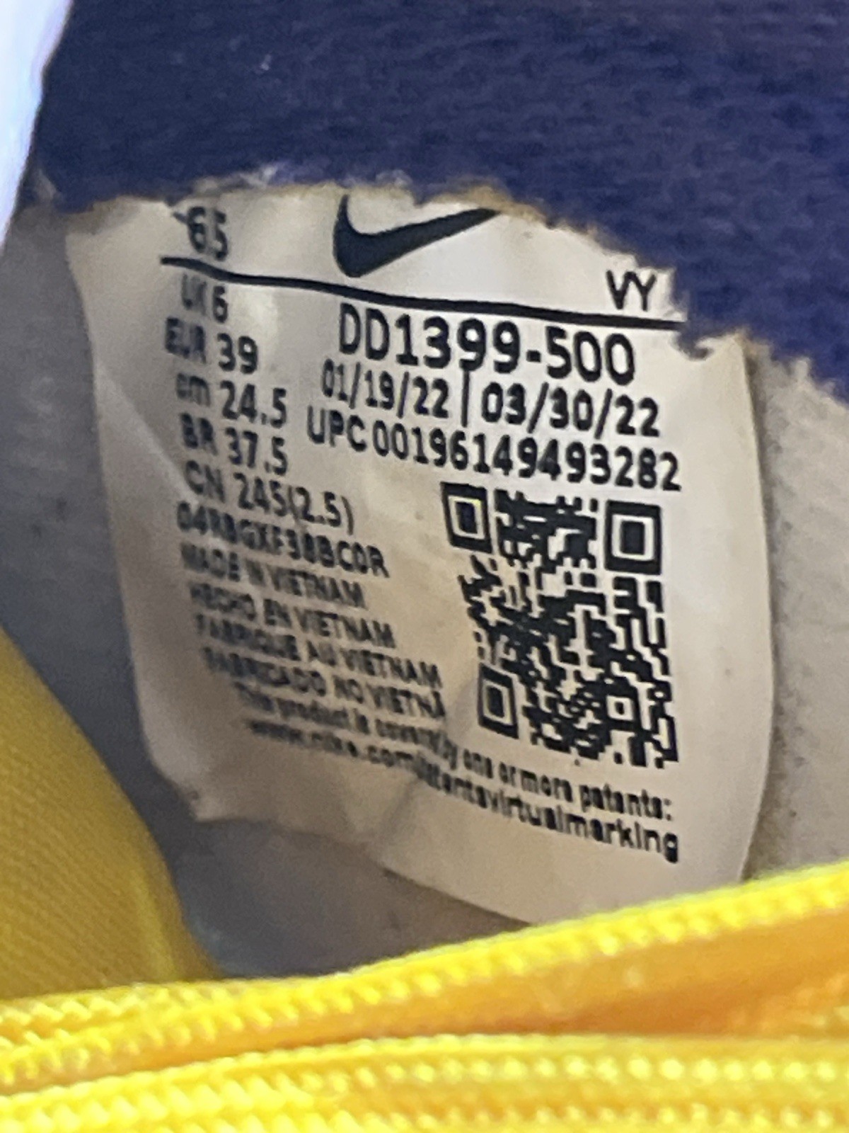 Nike Dunk High Lakers Court Purple Varsity Maize DD1399-500 Men 6.5 Women 8