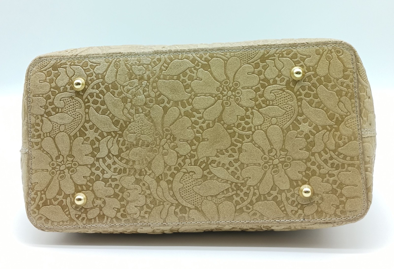 Taupe Italian Genuine Leather Floral Embossed Handbag Satchel – Made In Italy