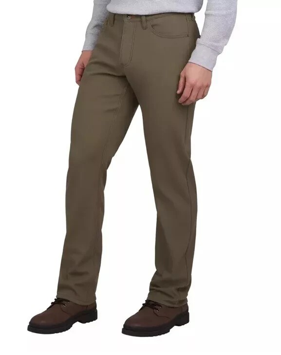 Weatherproof Men’s Reg Fit Fleece-Lined Stretch Canvas Pants, Green, Size 38X29