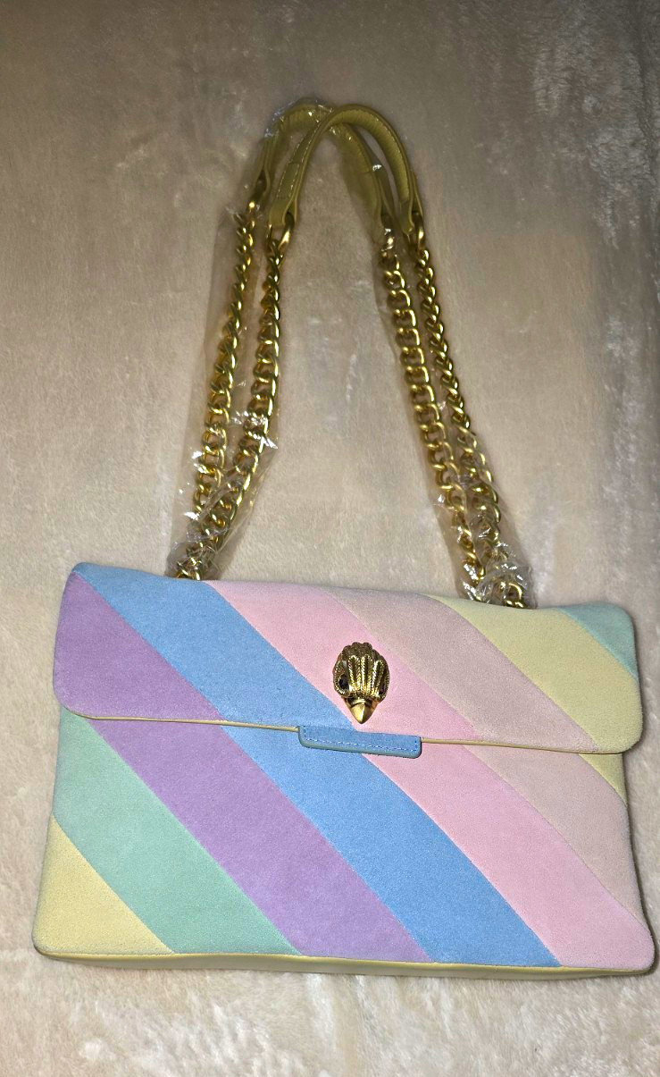 Kurt Geiger Kensington Multicolor Striped Shoulder Bag Gold Chain + Dust Bag
