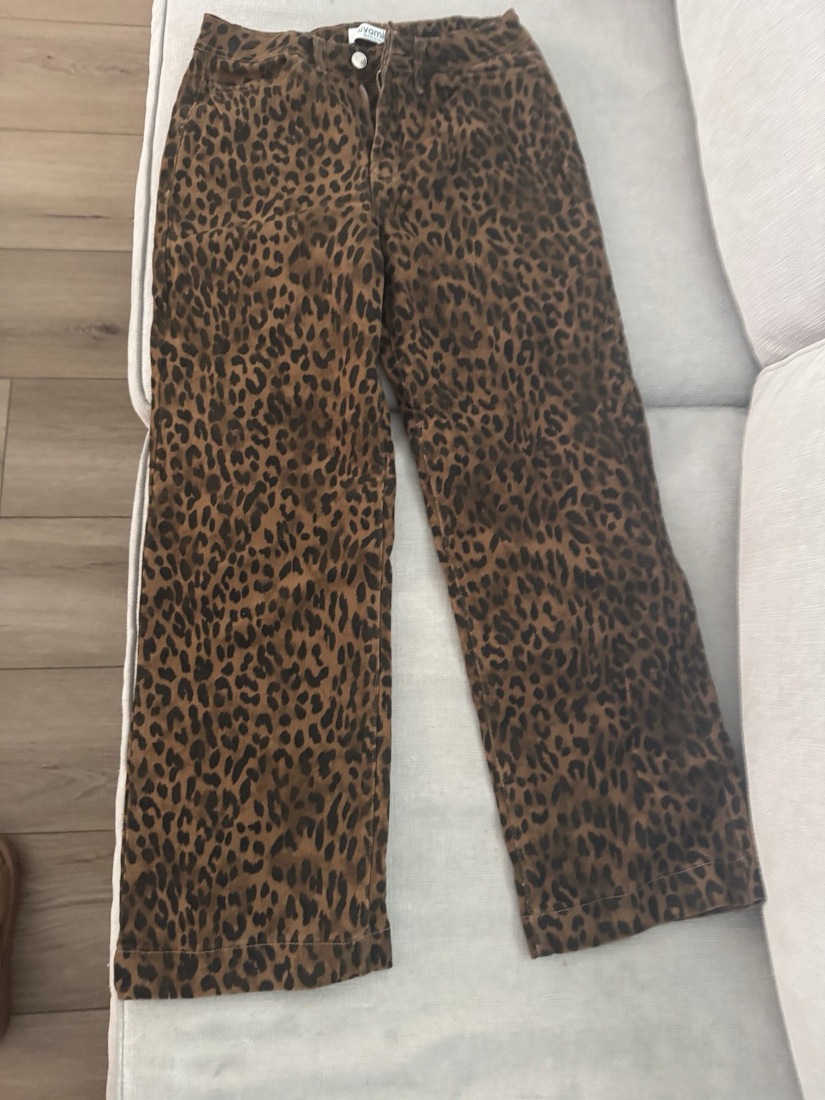 Luvamia Womens Leopard Print Denim Straight Jeans Stretch 5-Pocket Size M