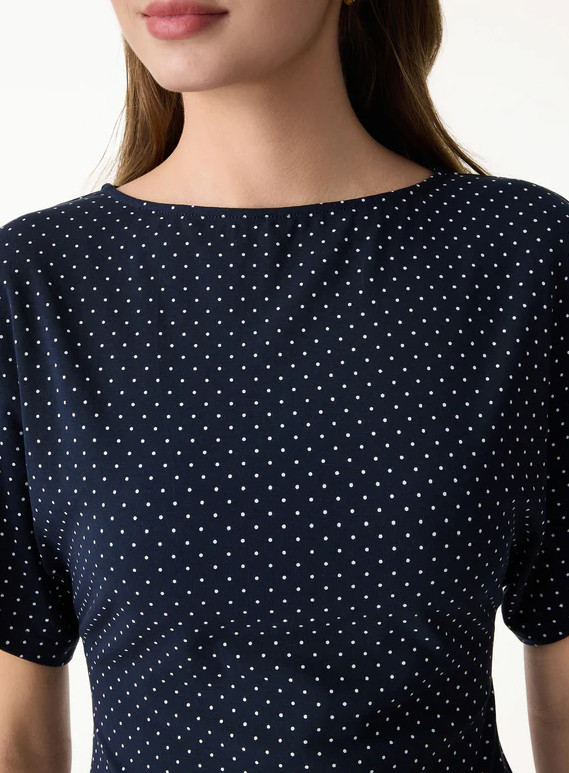 Soft Stretch Cotton Boatneck Flutter Sleeves Polka Dot Top Limited Edition, Red