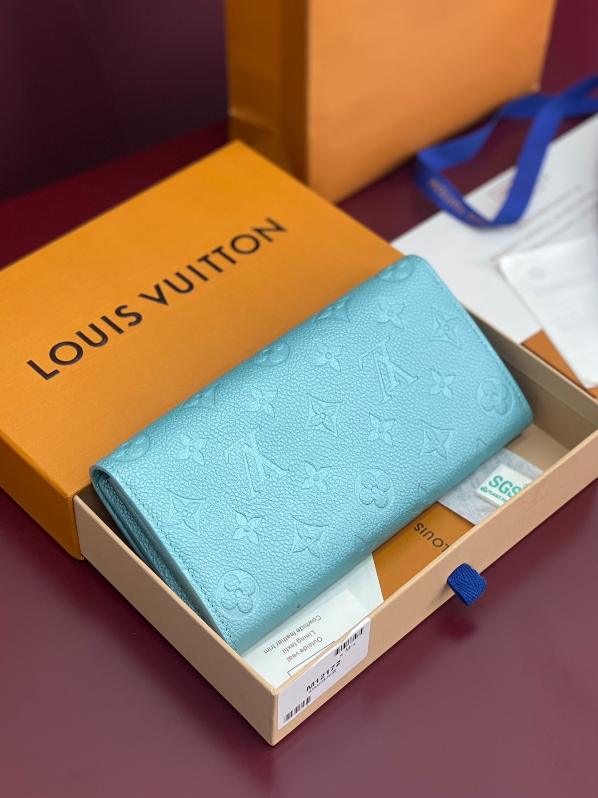 Luis Style Light Blue Monogram Envelope Long Wallet Crystal Flower New
