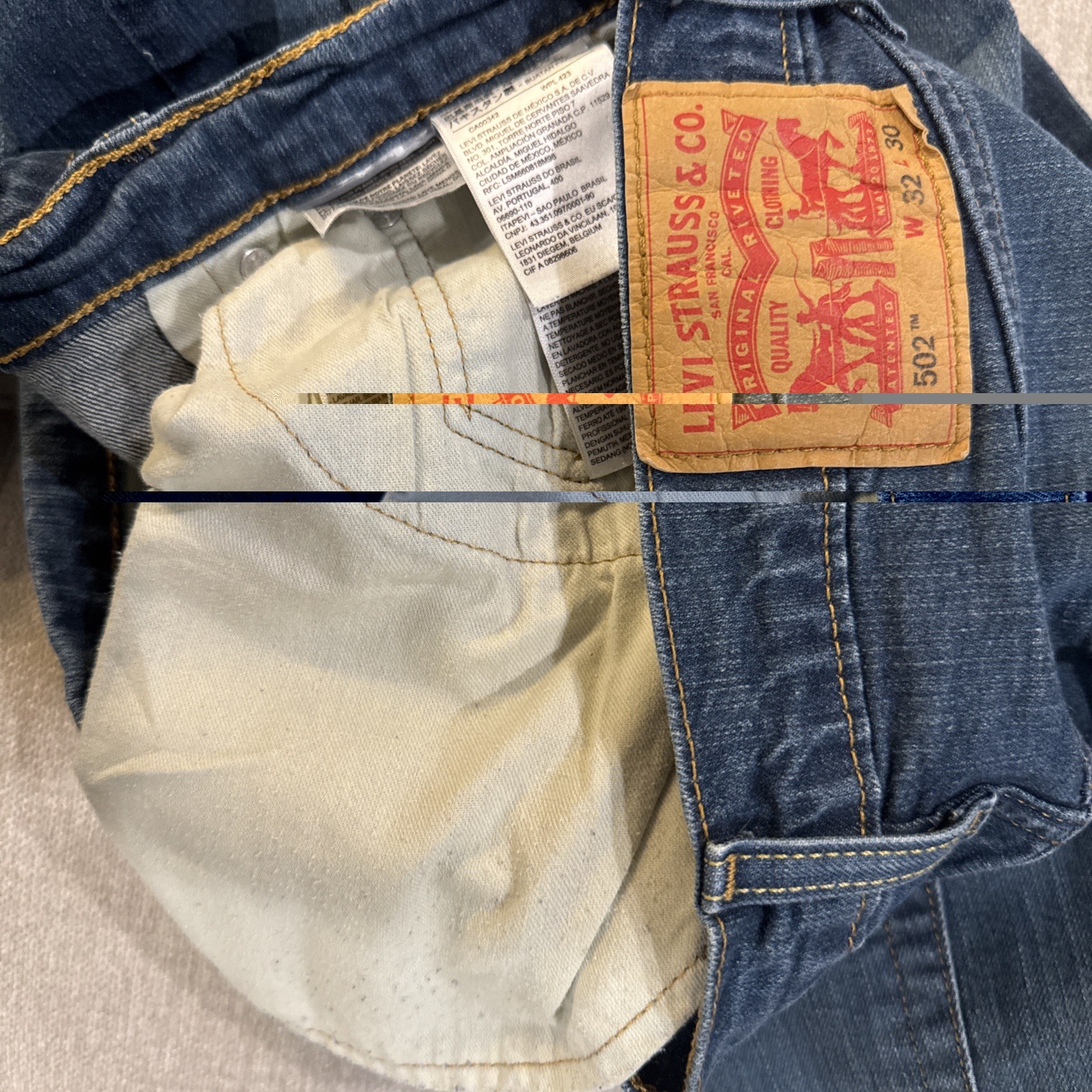 Levis 502 Taper Fit Mens Jeans 32×30 Medium Wash Blue Denim