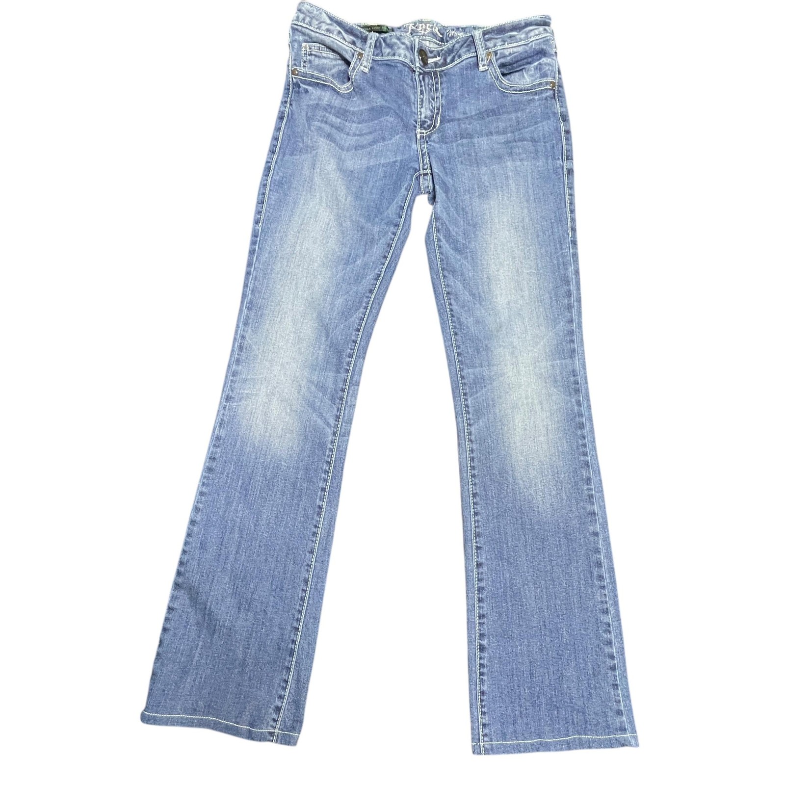 Wrangler Rock 47 Jeans Womens 7×34 Ultra Low Rise Bootcut Fleur De Lis Studded