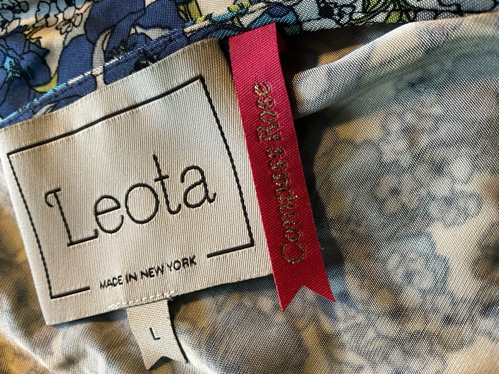 Leota Compass Rose A Line Dress Belted Blue Floral Print Made In USA NYC Spring