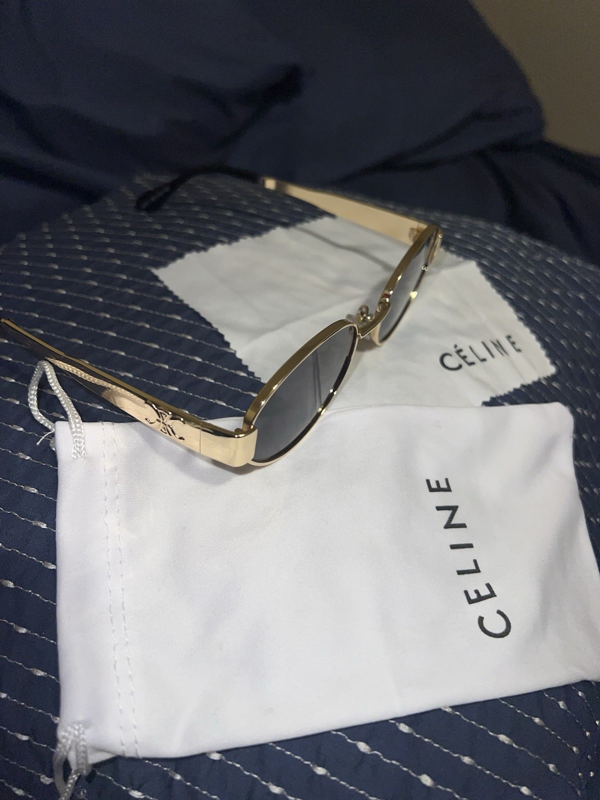 Celine Sunglasses Triomphe Gold Metal Frame With Black Lenses