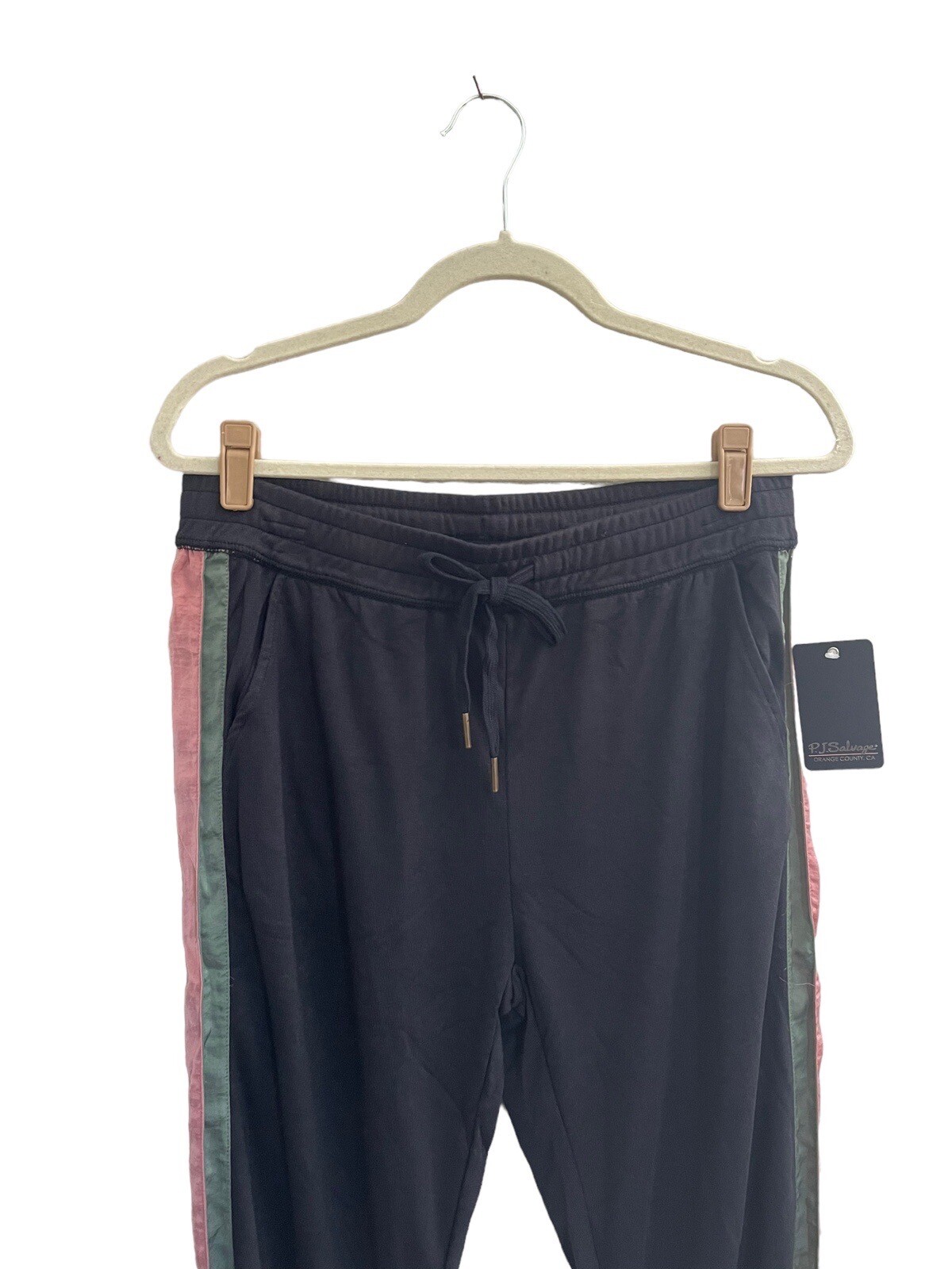 NWT PJ Salvage Medium Black Slate Olive Pink Stripe Lounge Jogger Pants #PQ32/54