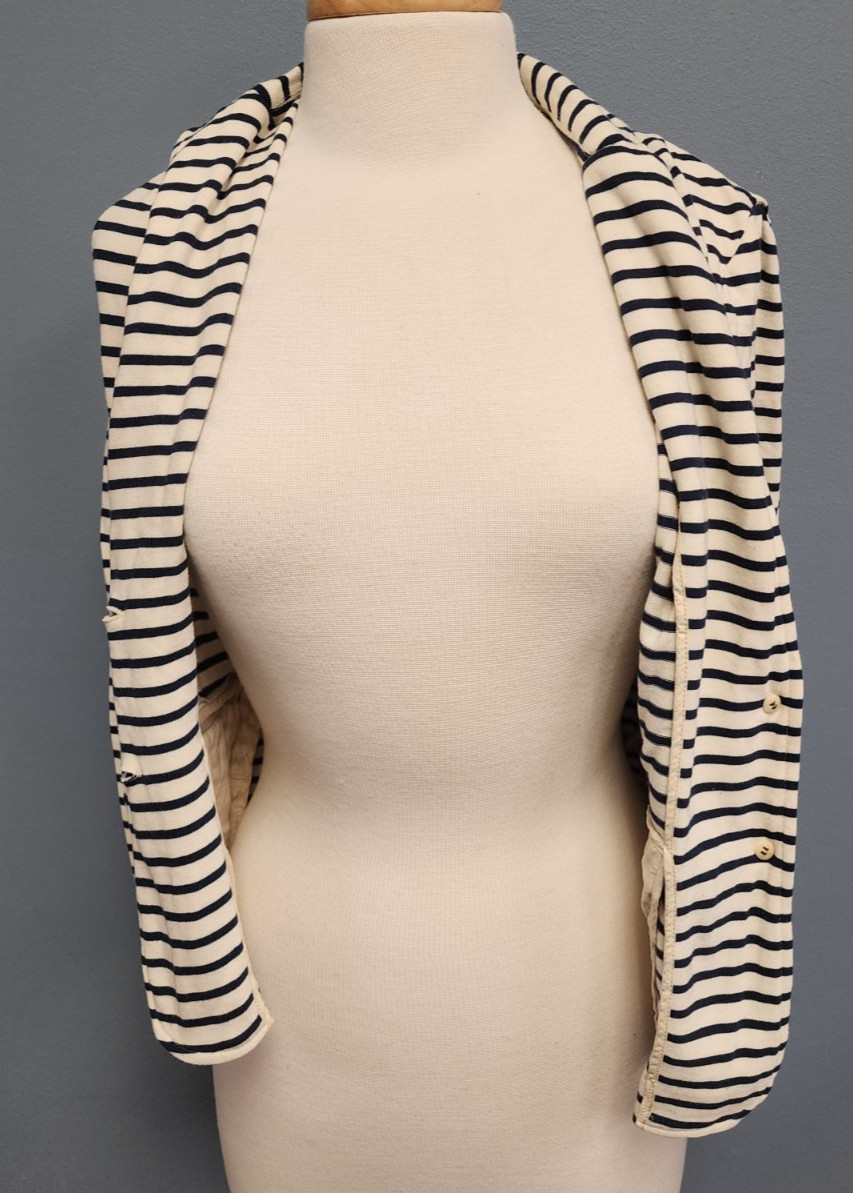 J Crew Maritime Knit Off White Navy Blue Striped Cotton Blazer Womens S Small
