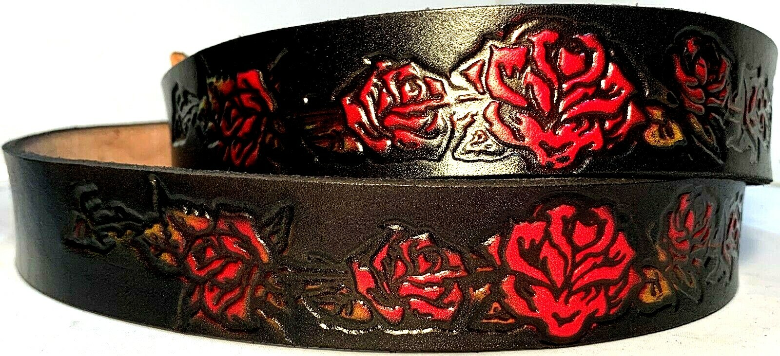 ROSES FLORAL FLOWER EMBOSSED 100% GENUINE COWHIDE LEATHER BELT SIZE 26-48 USA